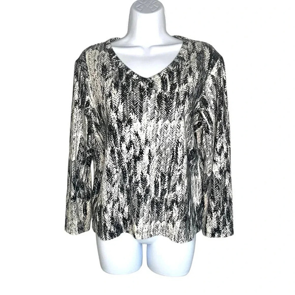 Croft & Barrow Classic Tee Black & White Abstract Print, Size Large 100% Cotton - Picture 1 of 8